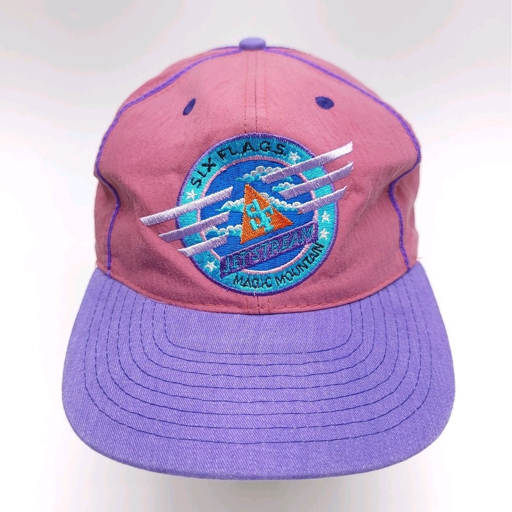 Vintage Six Flags Hat Quick Dry Snapback Cap Magic Mountain Jet Stream‎